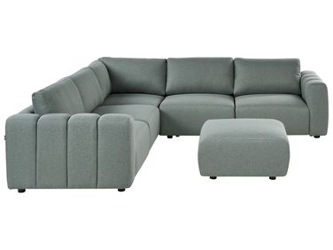 Canapé d'angle modulable 5 places KIVVIK Tissu Vert avec ottoman Côté droit