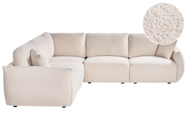 Canapé d'angle modulable 5 places MESNALI Bouclé Blanc cassé Côté droit