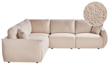 Canapé d'angle modulable 5 places MESNALI Bouclé Beige Côté droit