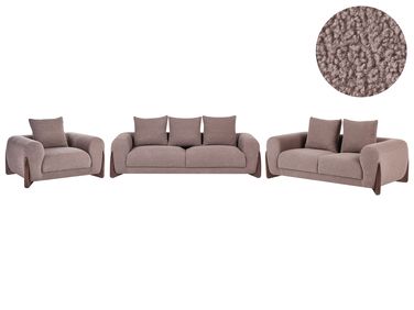Living Room Set 6 Seater VINLIDEN Boucle Brown
