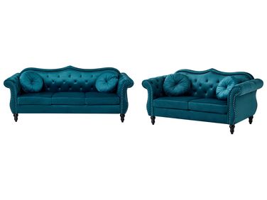 Ensemble de salon 5 places SKIEN Velours Bleu paon
