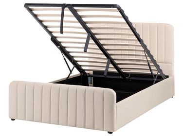 Bed met opbergruimte Fluweel LUNAN 120 x 200 cm Beige