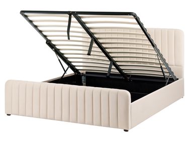 Bed met opbergruimte Fluweel LUNAN 160 x 200 cm Beige