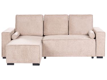 Canapé-lit d'angle 3 places EDANE Tissu Beige avec rangement Côté droit