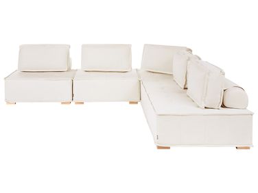 Canapé d'angle modulable 5 places TIBRO Tissu Blanc cassé Côté gauche