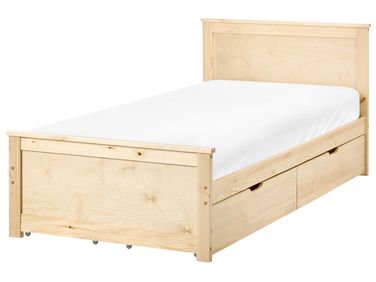 Bed met 4 lades Dennenhout DAUPHIN 90 x 200 cm Lichtbruin