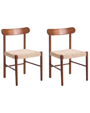 Set van 2 eetkamerstoelen EAGAN Hout Bruin/beige
