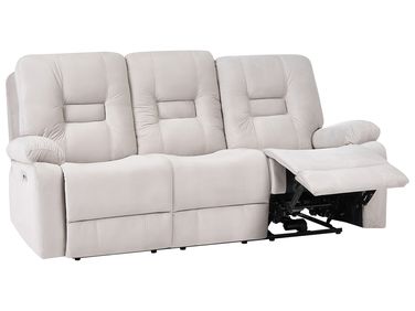 Canapé relax électrique 3 places BERGEN Velours Beige clair avec port USB