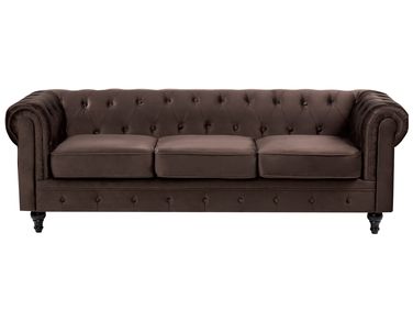 Bank 3-zits CHESTERFIELD Fluweel Donkerbruin