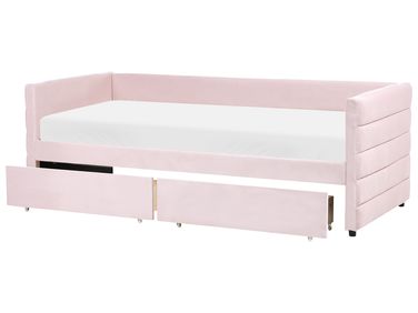 Daybed with Storage Velvet MARRAY 90 x 200 cm (EU Single) Pastel Pink