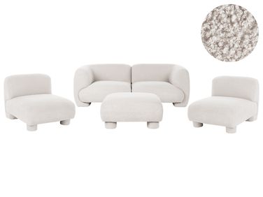 Ensemble de salon modulable 4 places MJALBI Bouclé Blanc cassé avec ottoman
