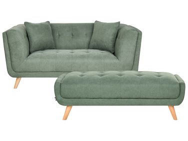 Canapé 2 places HABO Tissu Vert avec ottoman