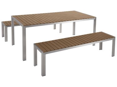 Salle à manger de jardin avec bancs 6 places NARDO Marron