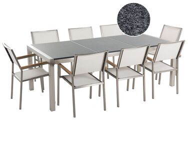 Garden Dining Set 8 Seater GROSSETO Triple Plate Granite Polished Grey/ White