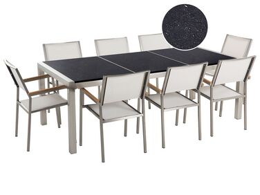Garden Dining Set 8 Seater GROSSETO Triple Plate Granite Polished Black/ White