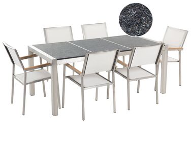 Garden Dining Set 6 Seater GROSSETO Triple Plate Basalt Flamed Black/ White