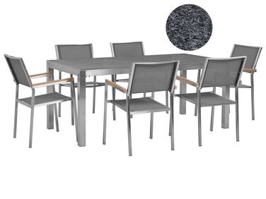 Garden Dining Set 6 Seater GROSSETO Granite Polished Grey