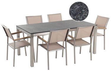 Garden Dining Set 6 Seater GROSSETO Granite Flamed Black/ Beige