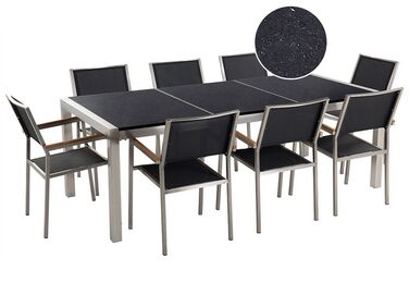 Garden Dining Set 8 Seater GROSSETO Triple Plate Granite Polished Black