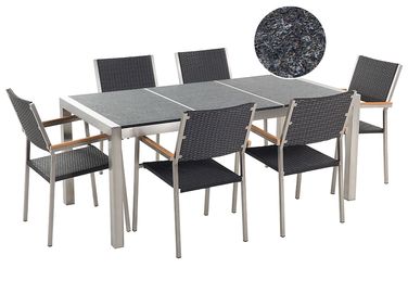 Garden Dining Set 6 Seater GROSSETO Triple Plate Basalt Flamed Black