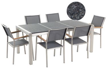Garden Dining Set 6 Seater GROSSETO Triple Plate Basalt Flamed Black/ Grey
