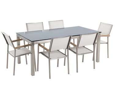 Garden Dining Set 6 Seater GROSSETO Tempered Glass Black/ White