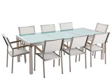 Salle à manger de jardin 8 places GROSSETO Verre fissuré Transparent/blanc