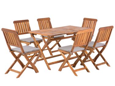 Garden Dining Set 6 Seater CENTO with Cushions Acacia Wood Brown