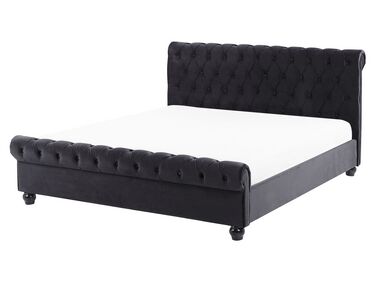 Bed Fluweel AVALLON 160 x 200 cm Zwart