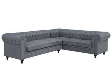 Canapé d'angle 6 places CHESTERFIELD Tissu Gris Côté gauche