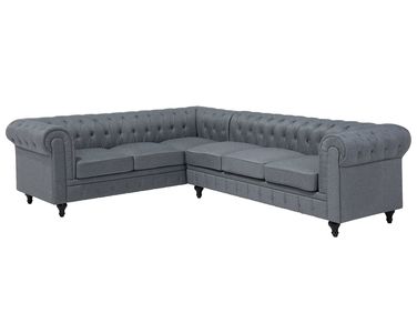 Canapé d'angle 6 places CHESTERFIELD Tissu Gris Côté droit