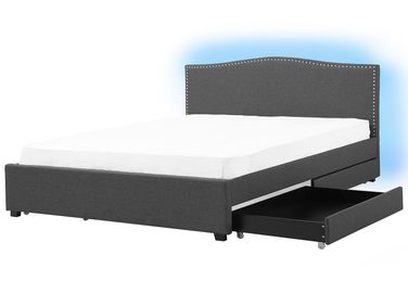 Bed met opbergladen Stof MONTPELLIER 180 x 200 cm LED Meerkleurig