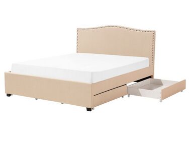 Bed with Storage Drawers Fabric MONTPELLIER 160 x 200 cm (EU King Size) Beige