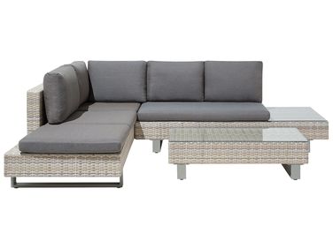 Garden Corner Sofa with Table 5 Seater LANCIANO Right Hand PE Rattan Grey