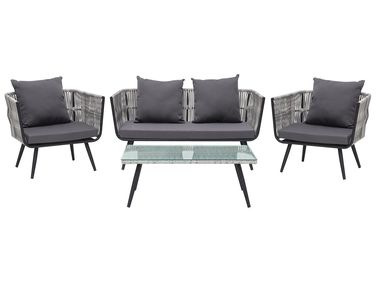 Garden Lounge Set with Table 4 Seater RAGUSA PE Rattan Grey
