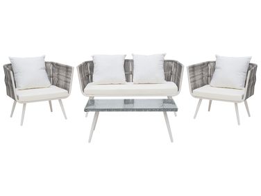 Garden Lounge Set with Table 4 Seater RAGUSA PE Rattan Off-White
