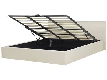 Bed met opbergruimte Stof ORBEY 180 x 200 cm Lichtbeige