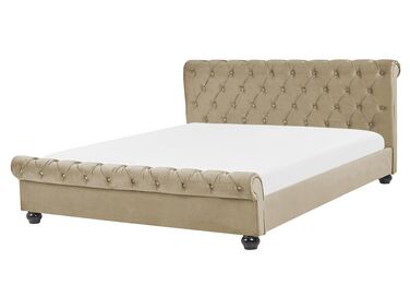 Bed Fluweel AVALLON 160 x 200 cm Beige