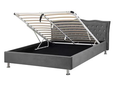 Bed met opbergruimte Fluweel METZ 140 x 200 cm Donkergrijs