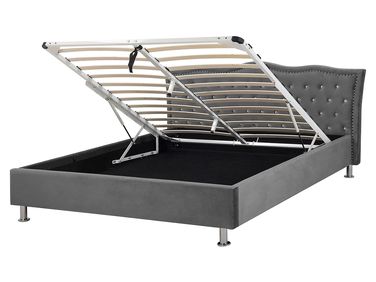 Bed met opbergruimte Fluweel METZ 160 x 200 cm Donkergrijs