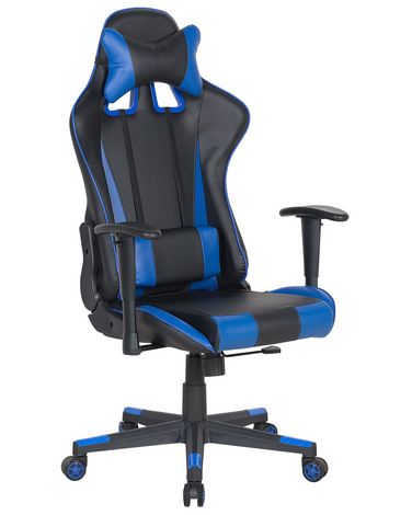 Chaise de bureau GAMER Cuir PU Bleu foncé