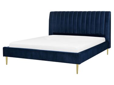 Bed Fluweel MARVILLE 160 x 200 cm Marineblauw