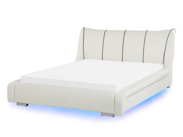 Bed met LED-verlichting Leer NANTES 140 x 200 cm LED Gebroken wit