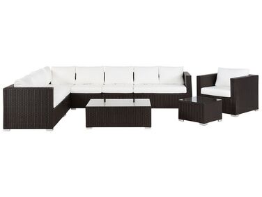 Ensemble de salon de jardin avec table 8 places XXL Côté droit Polyrotin Marron foncé