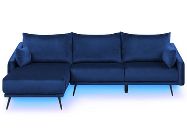 Canapé d'angle 3 places VARDE Velours Bleu marine LED Côté droit