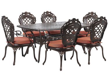 Salle à manger de jardin 6 places LIZZANO avec coussins Métal Marron foncé