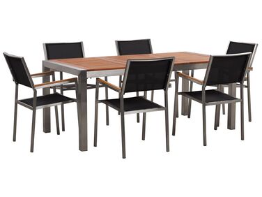 Garden Dining Set 6 Seater GROSSETO Eucalyptus Wood Brown/ Black