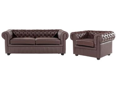 Ensemble de salon 4 places CHESTERFIELD Cuir Marron