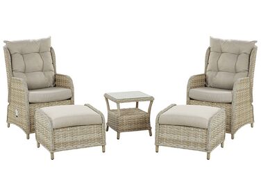 Garden Lounge Set with Table and Ottoman 2 Seater PONZA PE Rattan Beige