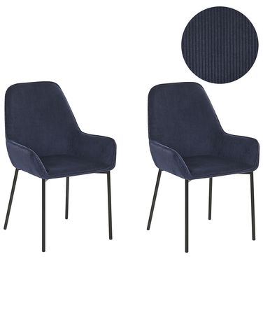 Set van 2 eetkamerstoelen LOVERNA Corduroy Donkerblauw
